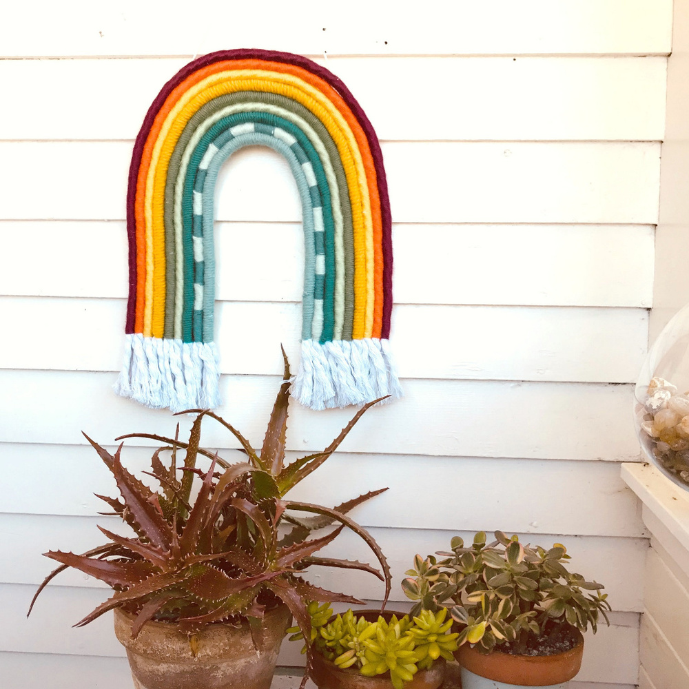 Large Rainbow Wall Hanging Macrame Handmade Handwoven Pride Playroom Maximalist